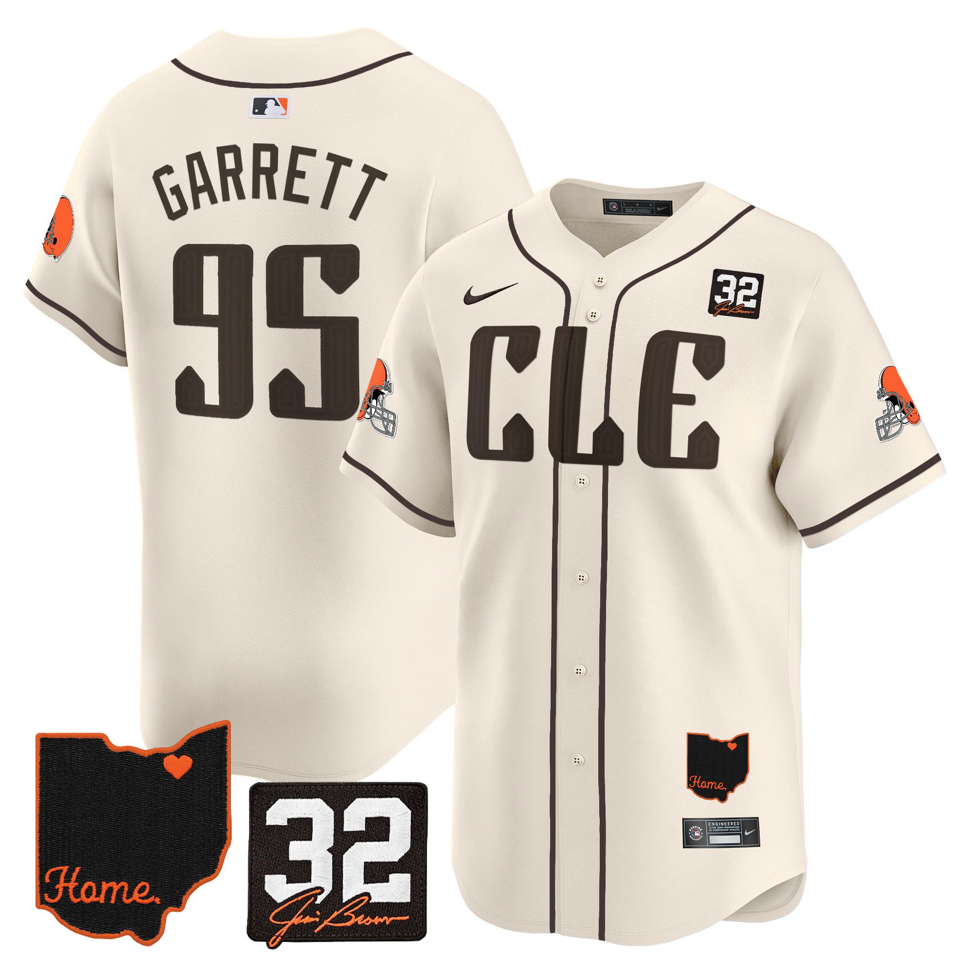 Men Cleveland Browns #95 Garrett Cream Home Patch Vapor Premier Limited 2024 Nike NFL Jersey